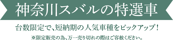 神奈川スバルの特選車 台数限定で、短納期の人気車種をピックアップ！