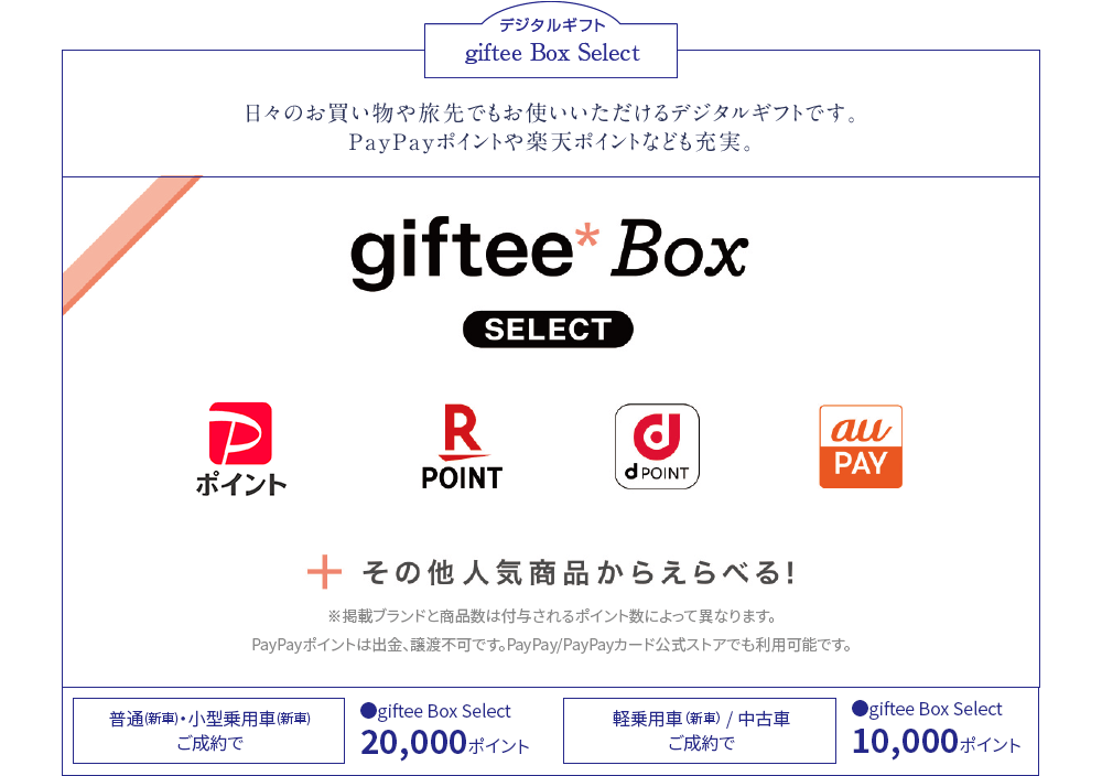 デジタルギフト：日々のお買い物や旅先でもお使いいただけるデジタルギフトです。PayPayポイントや楽天ポイントなども充実。