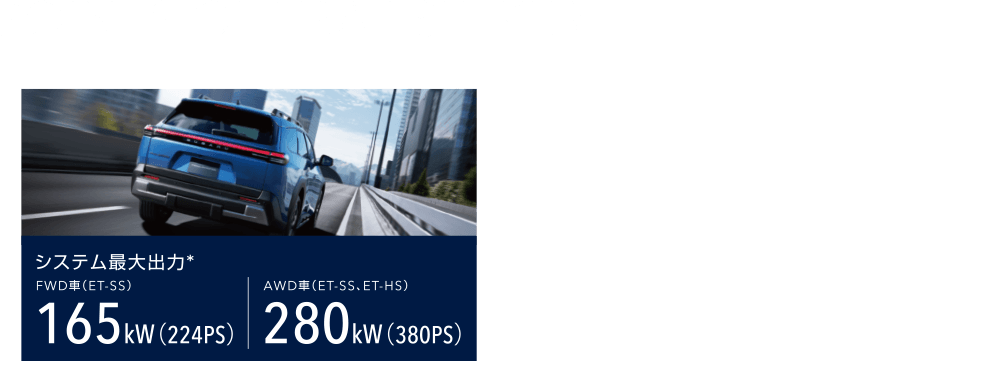 POINTS OF TRAILSEEKER モーターによる力強い走り 高回転・高出力と緻密な制御を可能にするコンパクトで高効率なパワーユニット「eAxle（イーアクスル）」。アクセルペダルを踏んだ瞬間に力強い加速を発揮する高いパフォーマンスを実現します。